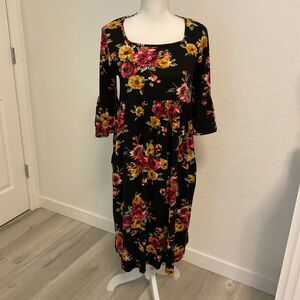 Journey Five Womens Floral Maxi Dress Flare Sleeves Small